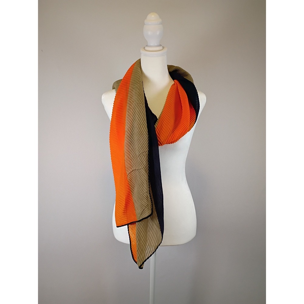 Avant Garde Unbranded Womens OS Orange Navy Olive Pleated Plisse Wrap Scarf
